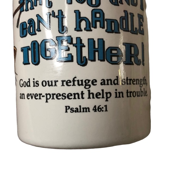 Cat Hanging from a Line Religious Coffee Mug Cup; “Lord Help Me..” Psalm 46:1 - Picture 8 of 9